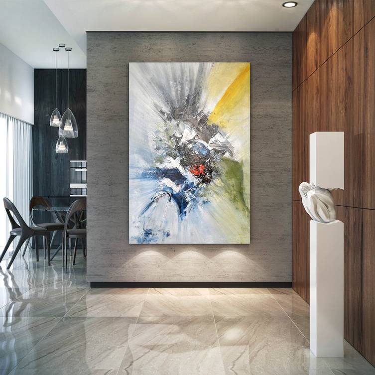 Textured Original Canvas Gray Blue Abstract Canvas Wall Art S829B